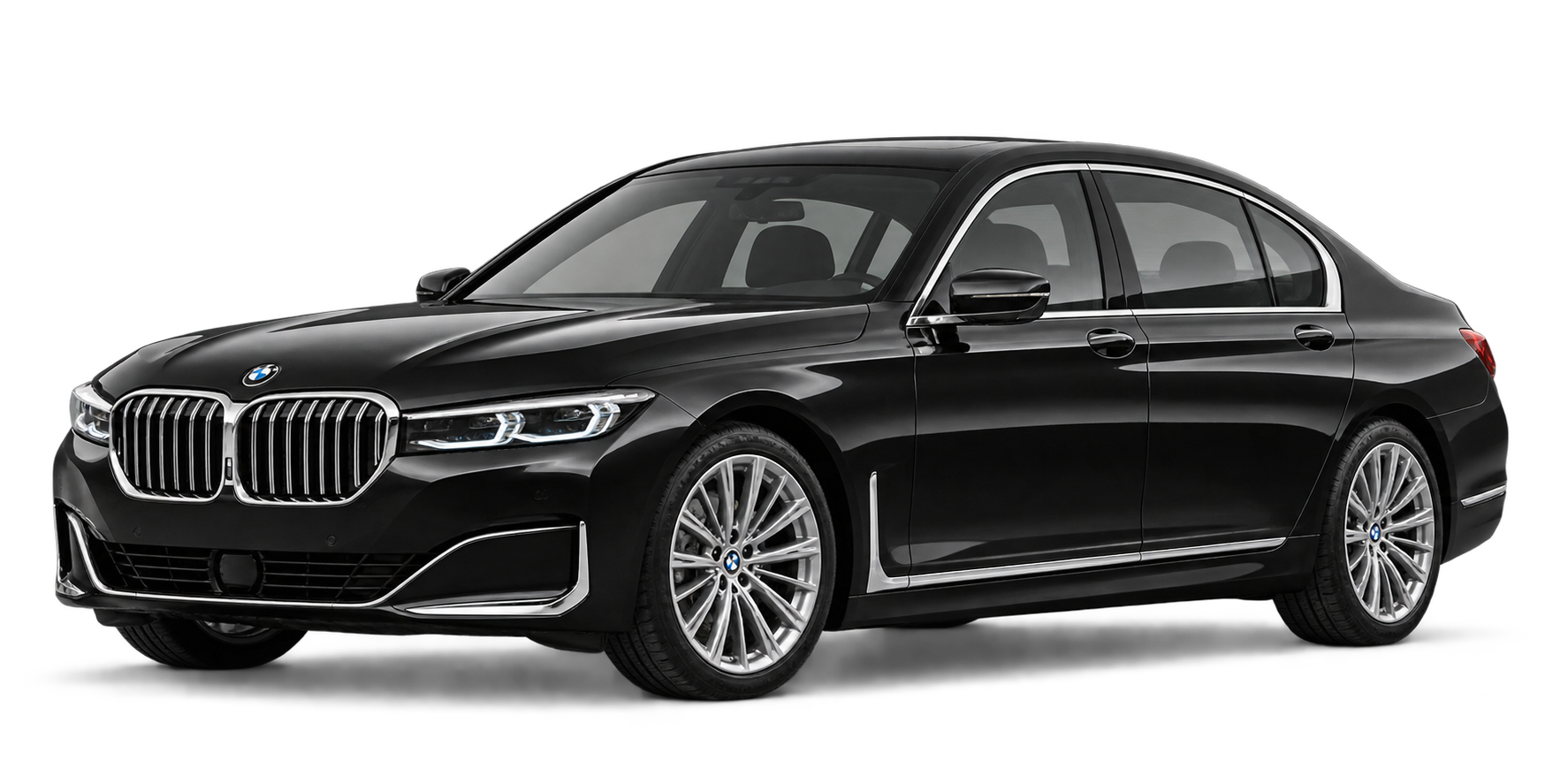 Studio illustration of a black BMW 7 Series sedan